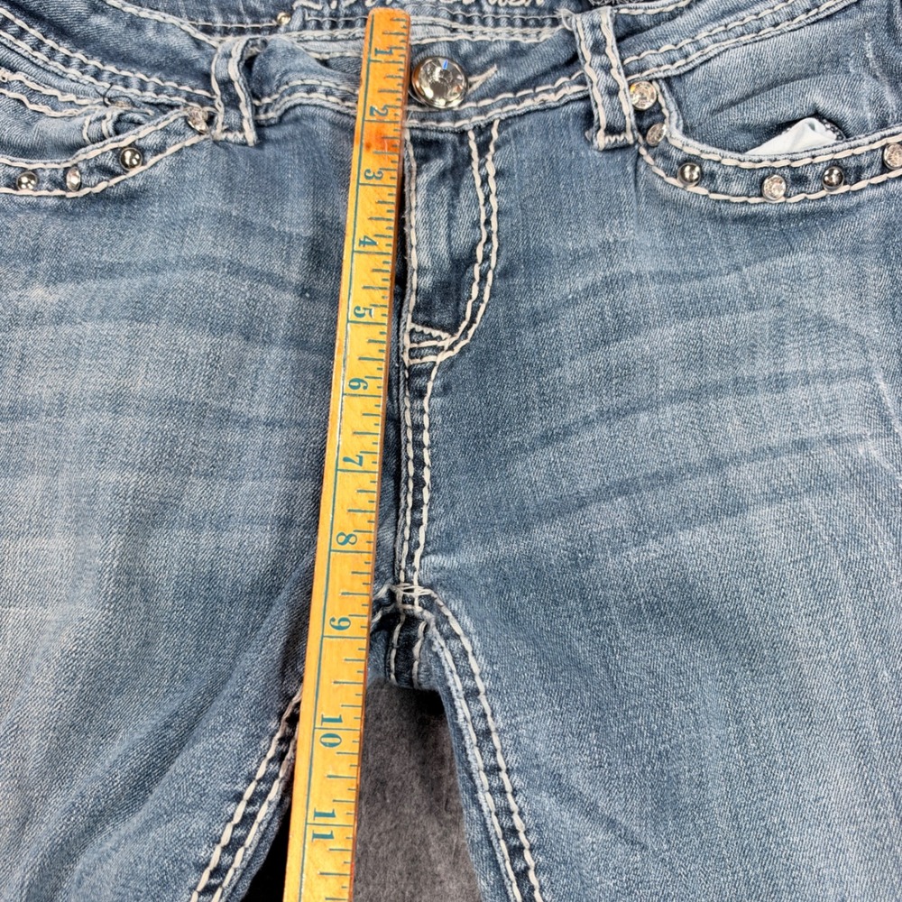 LA Idol USA Womens Bootcut Jeans Size 11 Medium Wash Rhinestone Embellished Y2K - Picture 10 of 14